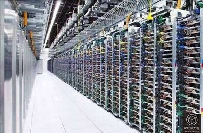 A mining farm with rows of mining rigs, highlighting the importance of selecting a reliable hosting provider