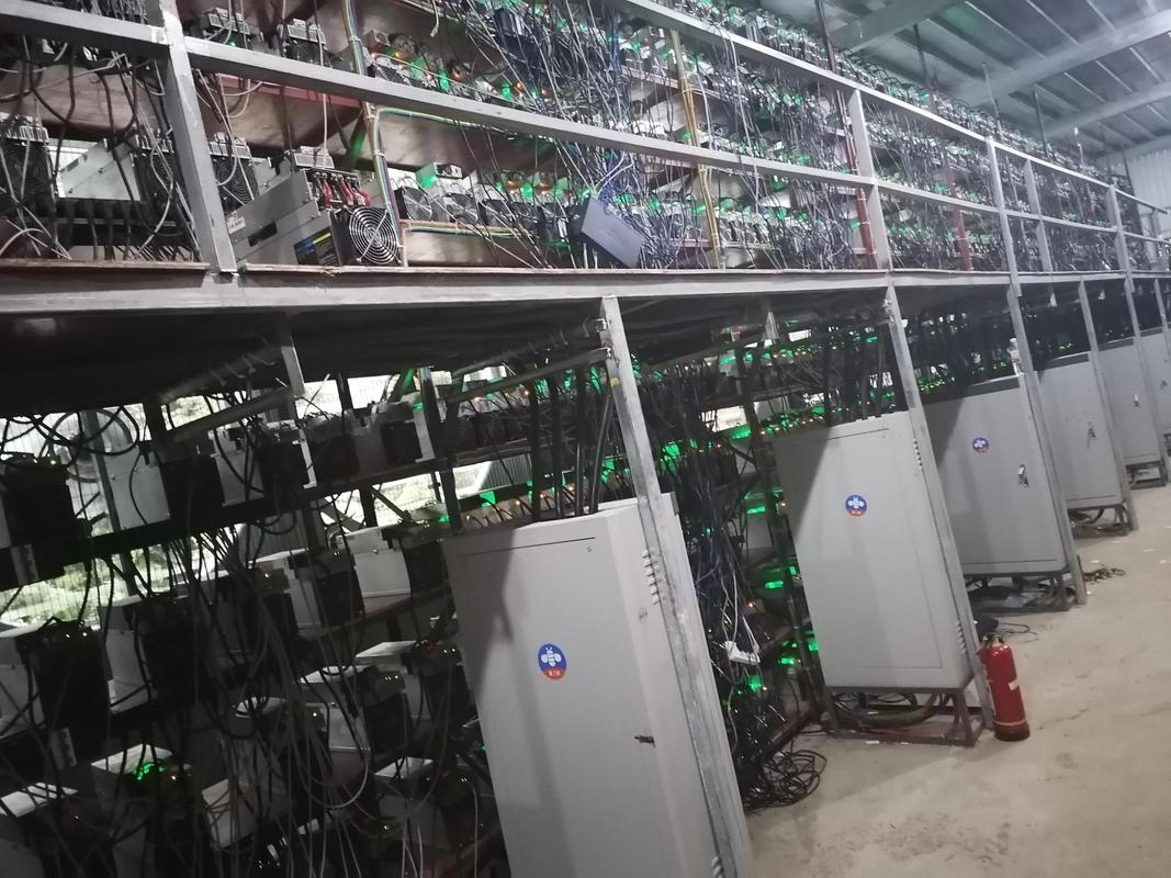 Various Bitcoin mining rigs lined up in a high-density mining operation